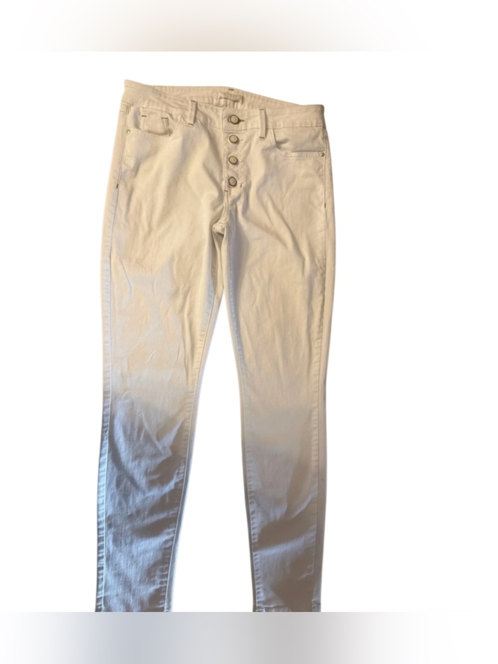 Pre-loved vintage Guess 30 waist button fly skinny, classic white jeans